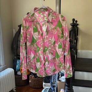 Lilly Pulitzer Pink and Green Floral Blouse